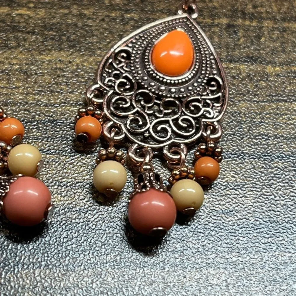 Zinc Alloy Vintage Bead Tassel Drop Earrings fall vibes autumn colors‎